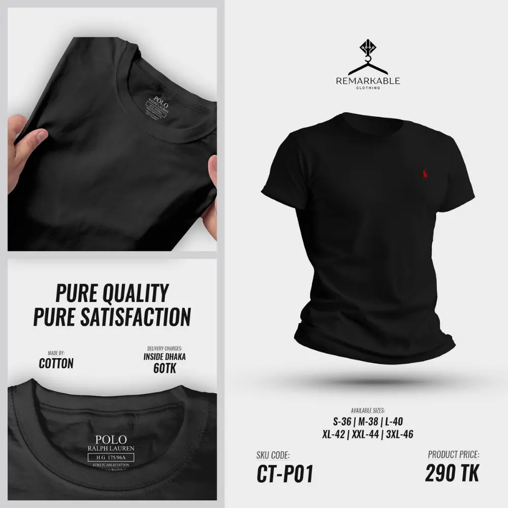 Men’s Classic Fit Cotton Polo Shirt RL Black