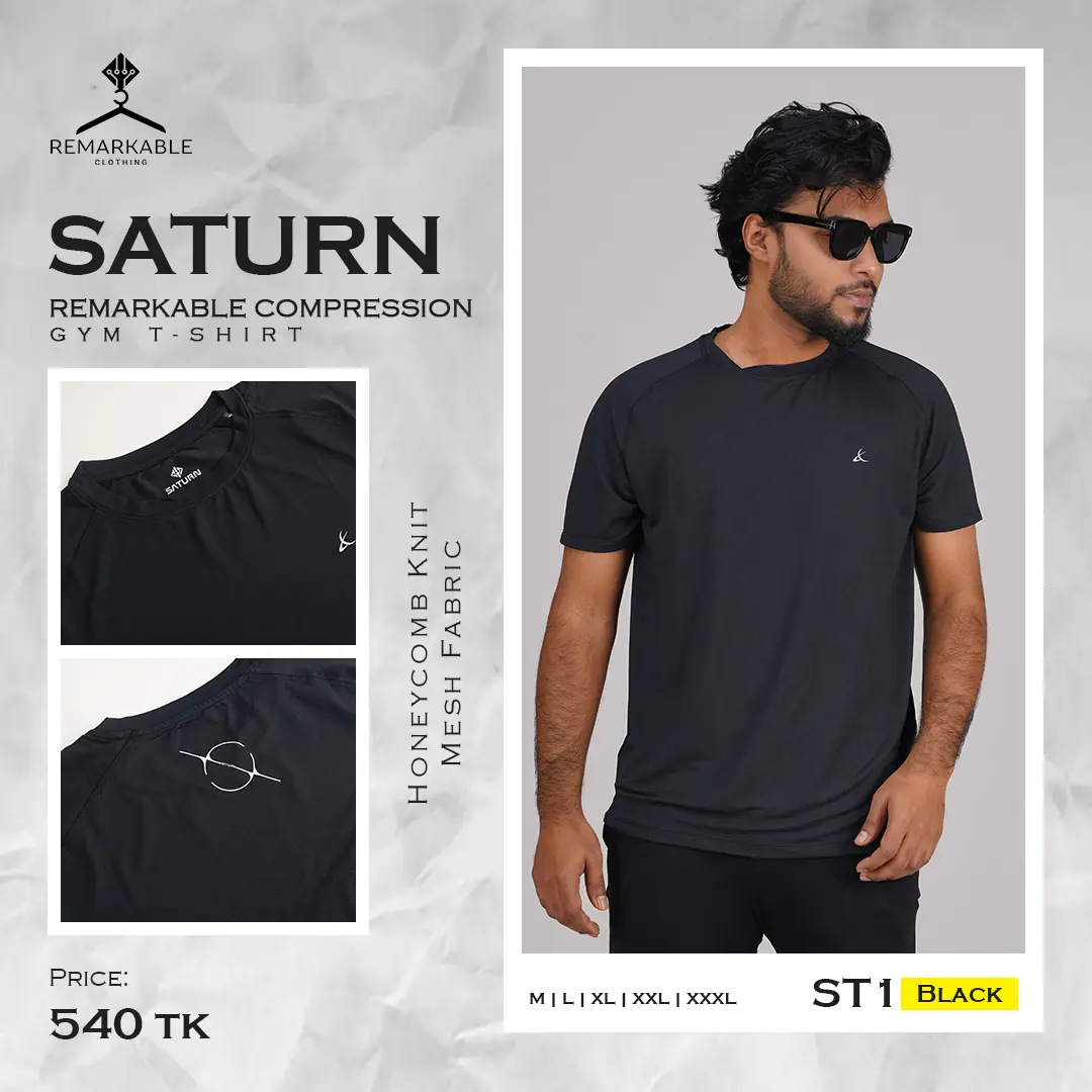 SATURN Compression Sports Tshirt St1 Black